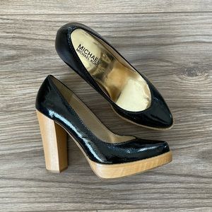MICHAEL KORS Julian Black Patent Leather Wooden Heels | 7